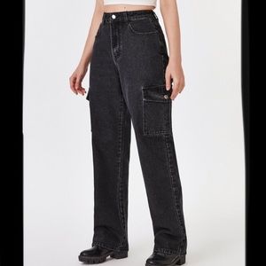 High Rise Flap Pocket Cargo Jeans